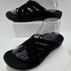 Vionic Tia Women's 10 Black Strappy Slip On Thong Elastic Sandals Comfort Casual